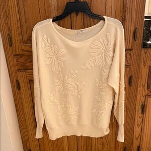Chico's Cream Floral Embroidered Sweater